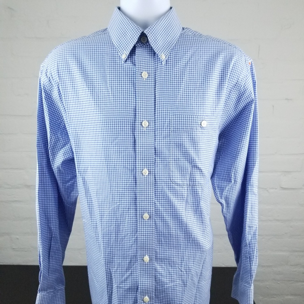 Orvis Mens Button Down Blue Cotton Plaid Sz Medium